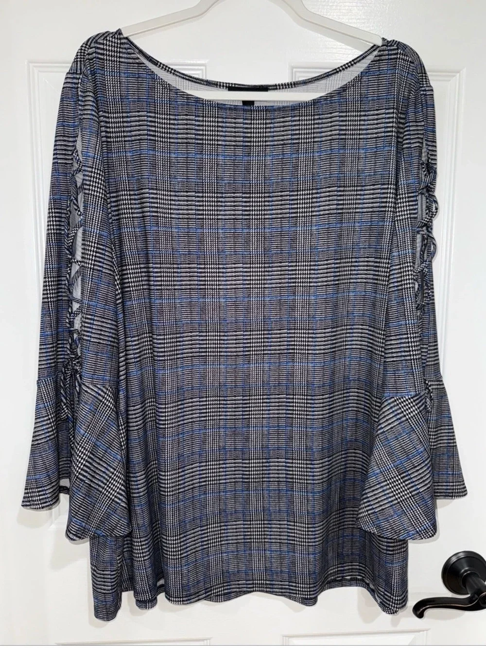 ALYX Women's XXL 3/4 Sleeve Top Houndstooth Plaid Black Multi Open Sleeve